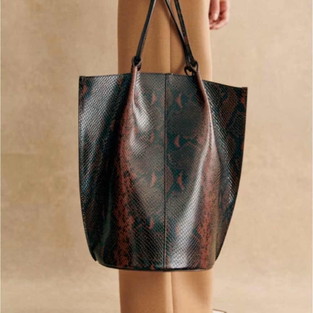 Sezane Snakeskin Tote Bag - Brown and Black